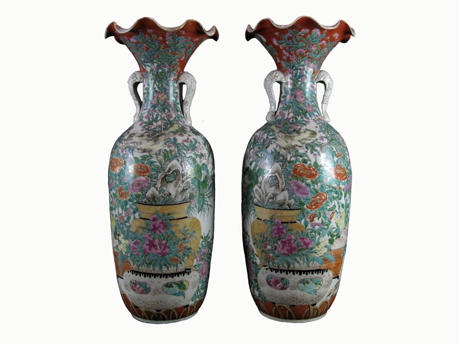 Pair of Large Japanese Porcelain Vases 19th Century Kutani Style (Japanisch)