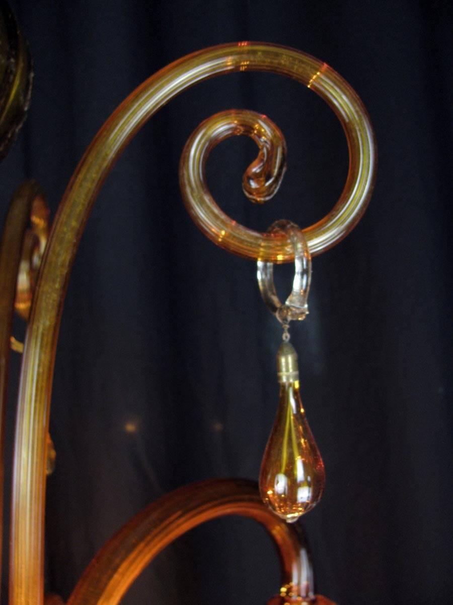 Art Deco Venetian Four-light Chandelier from Murano Amber Blown Glass 1930s In Excellent Condition In Milan, IT