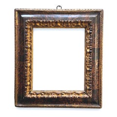 Antique Italian Wooden Frame, Carved and Gilded, with Faux Tortoiseshell Decoration, 1650