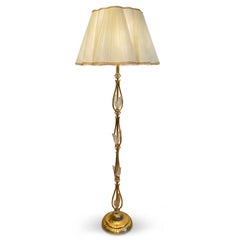 Italienische Stehlampe, Messing und Kristall, 1950er Jahre, mit handgenähtem Lampenschirm