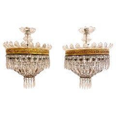 Set of Two Italian Crystal Ceiling Lamps with Two Internal Lights, 1960