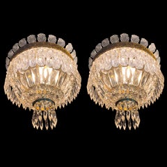 Set of Two Italian Crystal Ceiling Lamps with Two Internal Lights, 1960
