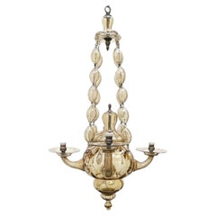 Lustre vénitien en verre soufflé de Murano, couleur ambre, 1950, quatre lumières