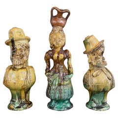 Tre Brocche Antropomorfe con Babbaluti in Terracotta Italiana, Seminara 1800