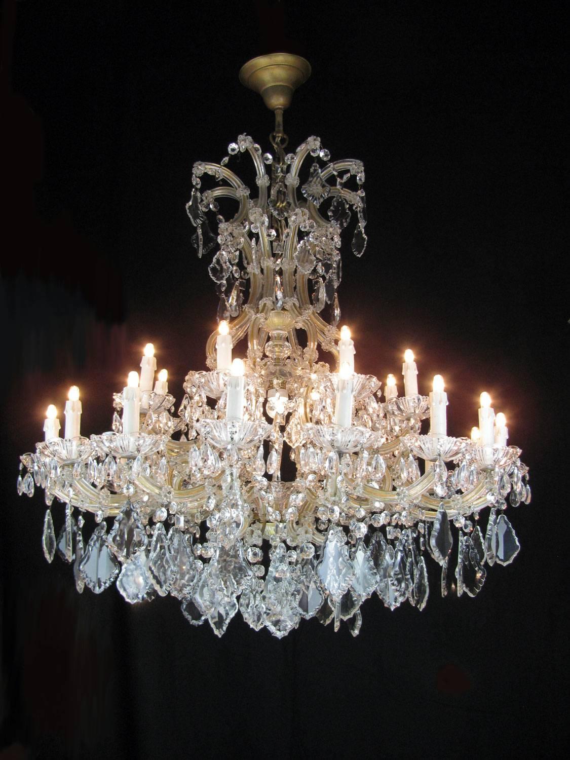 Gilt Large Italian Maria Theresa TwentyFour Light Crystal Chandelier Mid 20th Century
