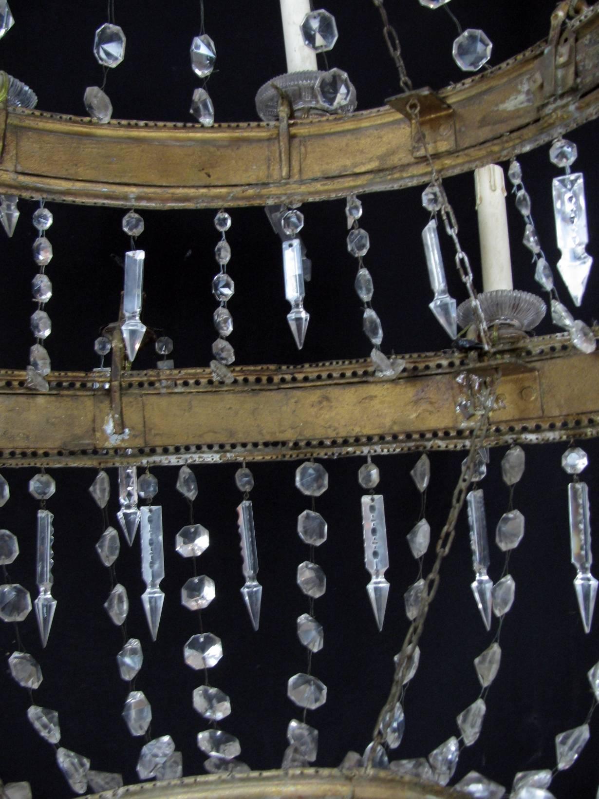 Large 18th Century Italian Empire Chandelier Sixteen-Light Crystal Gilt Brass  7