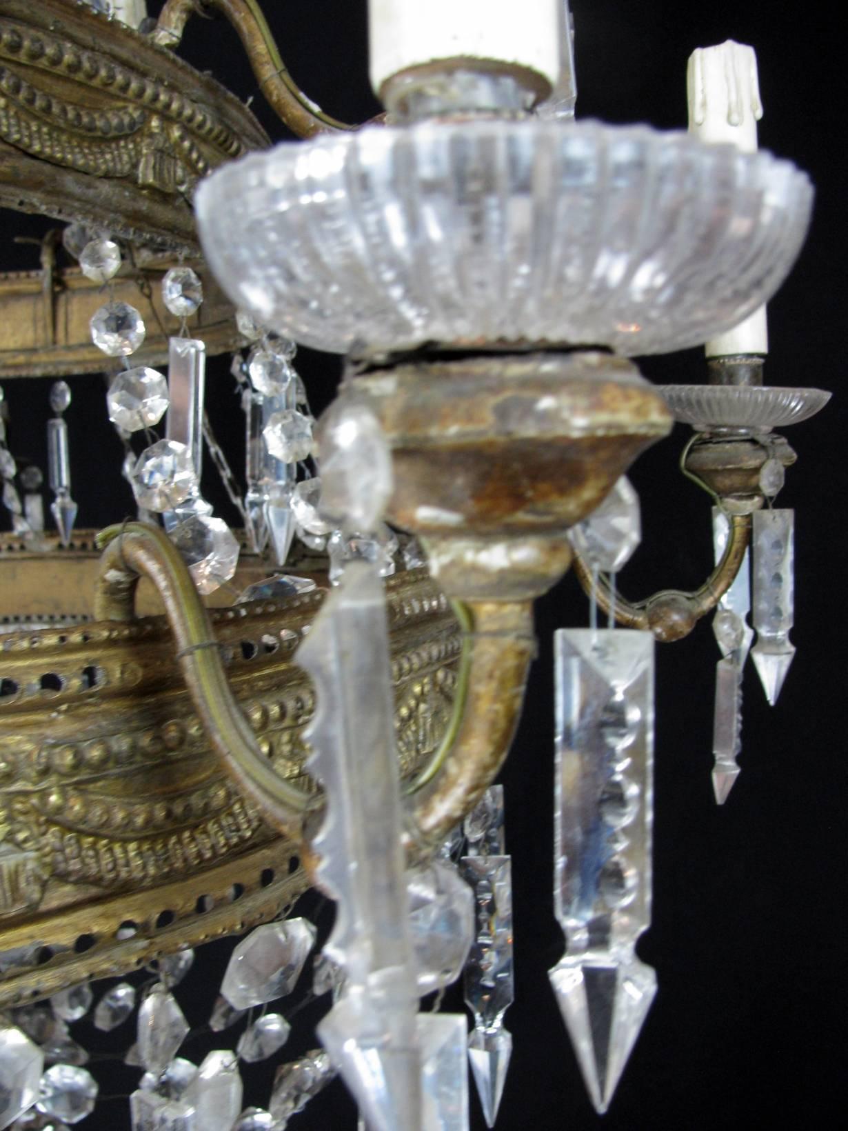 Large 18th Century Italian Empire Chandelier Sixteen-Light Crystal Gilt Brass  12