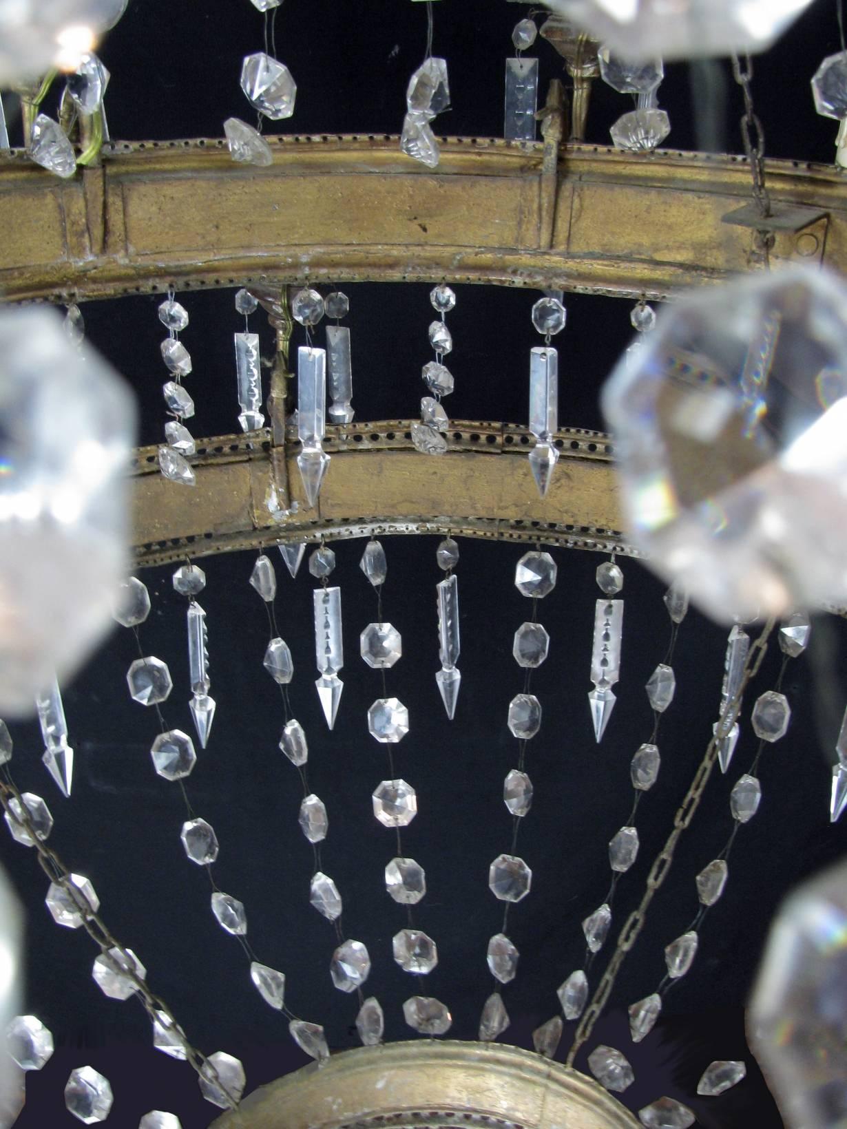 Large 18th Century Italian Empire Chandelier Sixteen-Light Crystal Gilt Brass  14