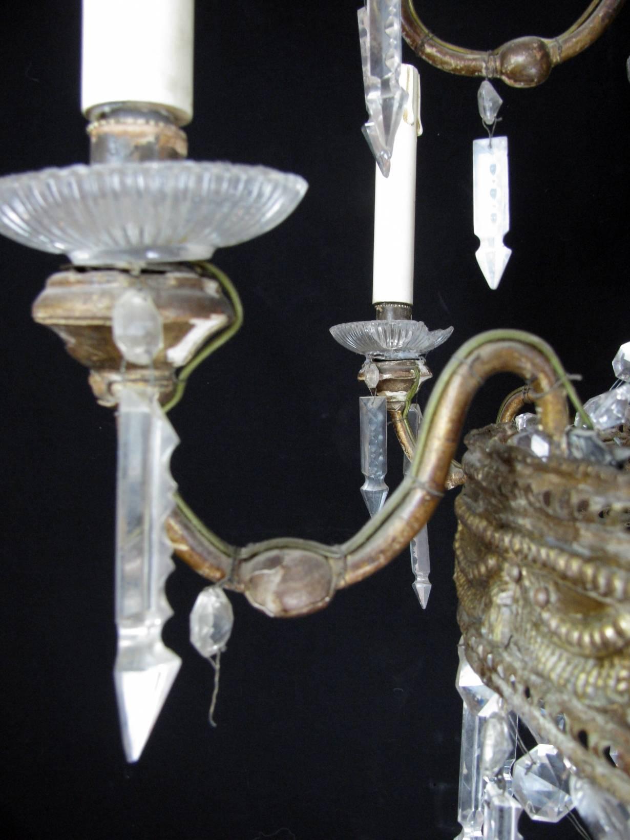 Large 18th Century Italian Empire Chandelier Sixteen-Light Crystal Gilt Brass  15