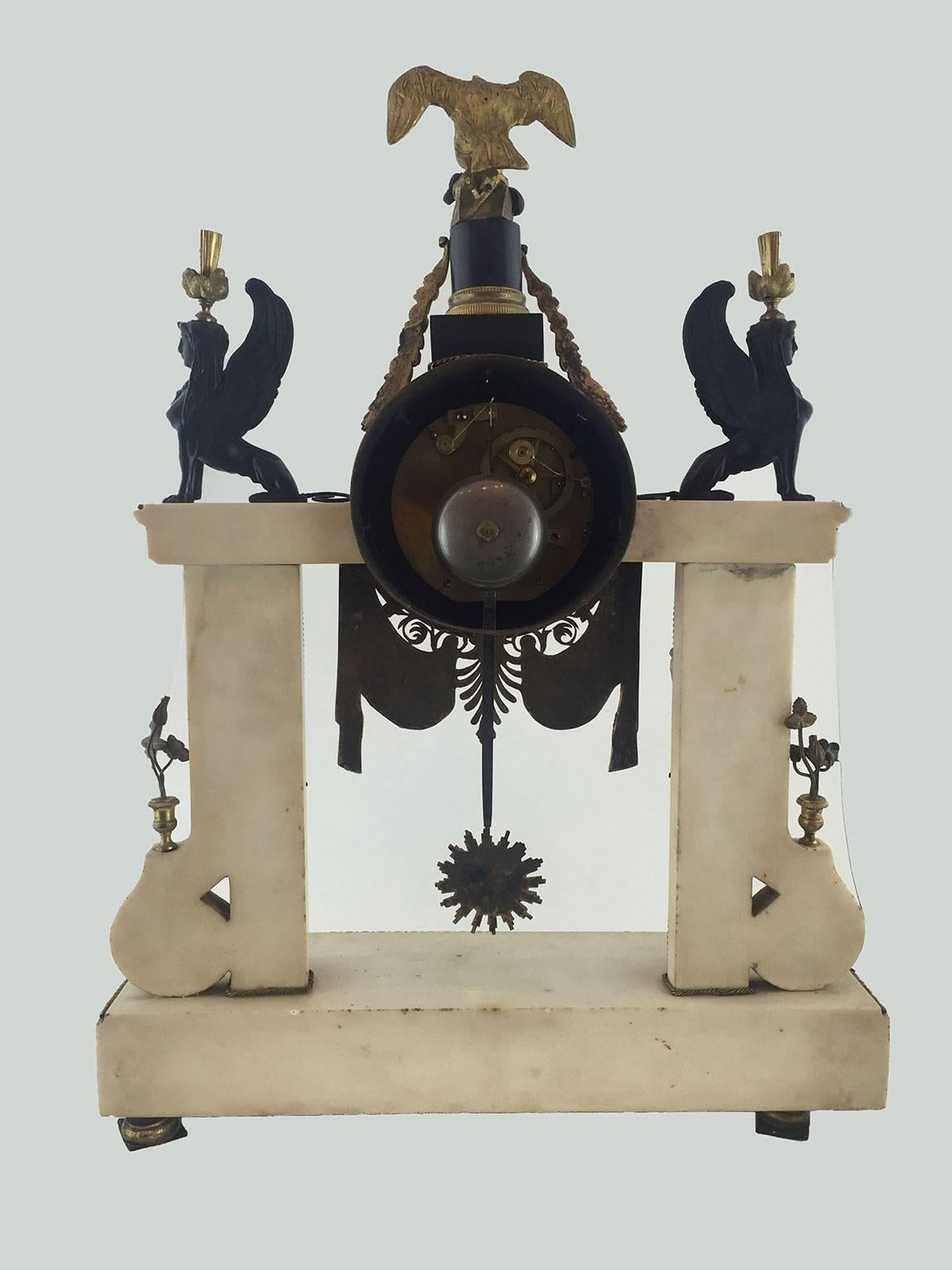 Bronze Louis XVI Ormolu and Marble Portico Mantel Clock Marked Bergmiller a Paris