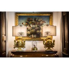 Pair of Italian Carved Gilt Wood Table Lamps, Mid-18th Century Portapalme Vases