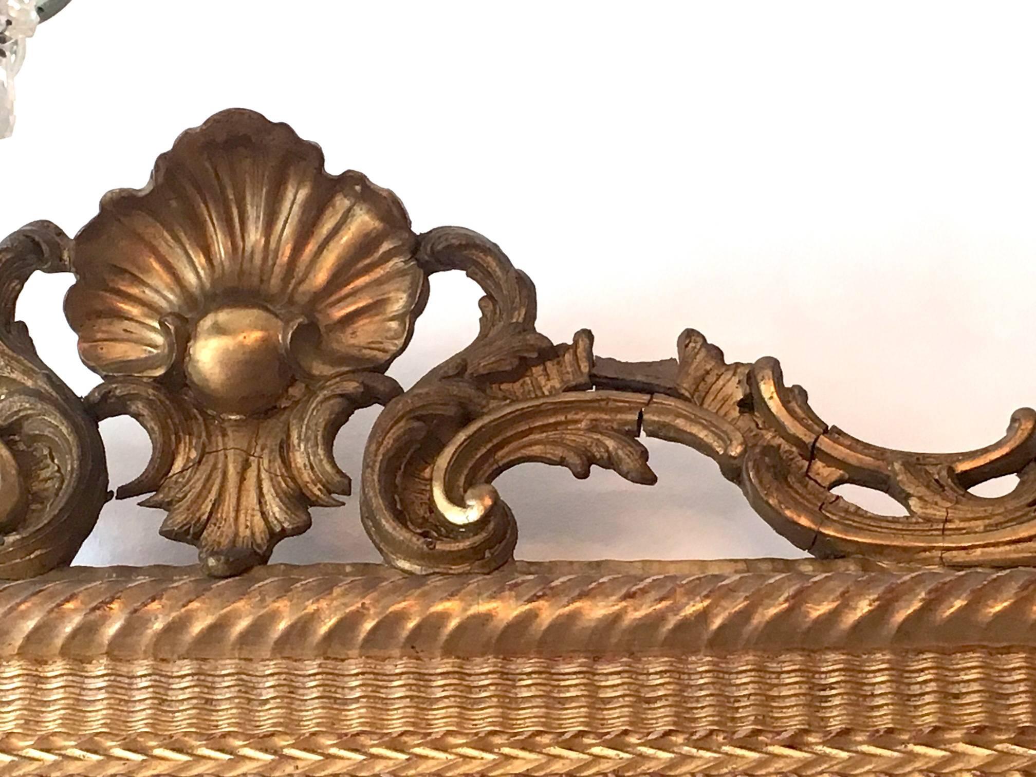Large French 19th Century Mirror Carved Gilt wood with Original Mercury Glass  In Good Condition In Milan, IT