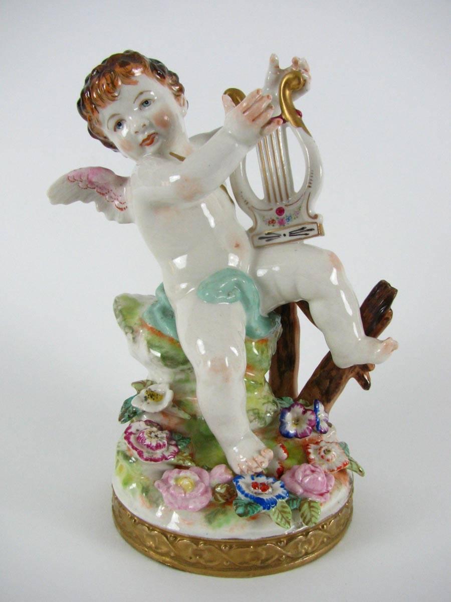 Late 20th Century 20th Century Polychrome Putti Pair o Figures European Pair of Porcelain Cherubs 