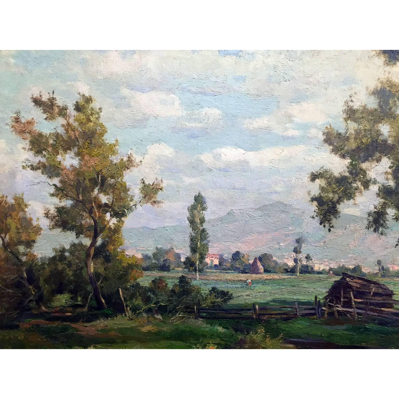 Large Italian Countryside Landscape Signed by Ilio Giannaccini 1950 circa In Excellent Condition In Milan, IT