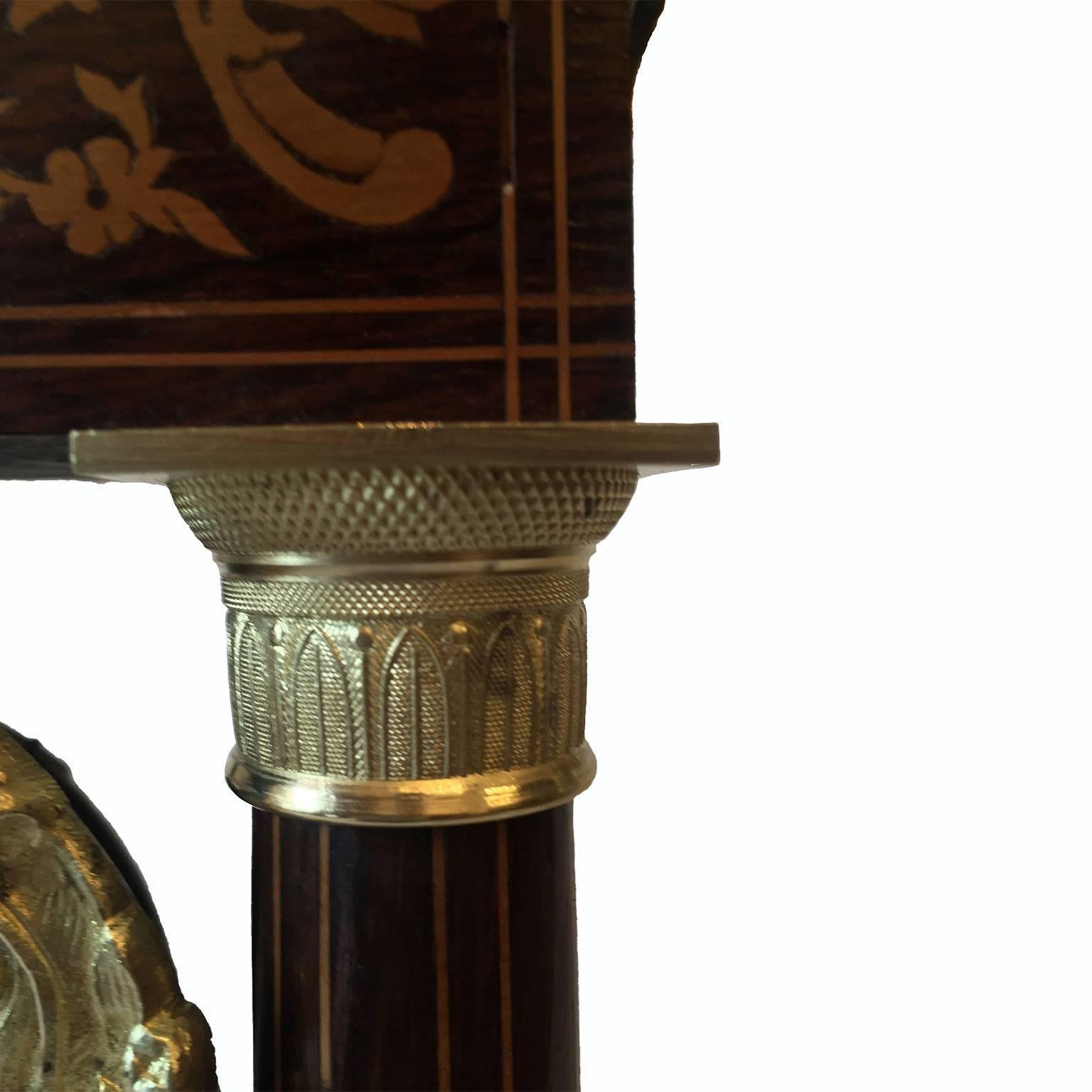 19th Century Napoleon III Inlaid  Walnut and Ormolu Mounted Portico Table Clock In Good Condition In Milan, IT