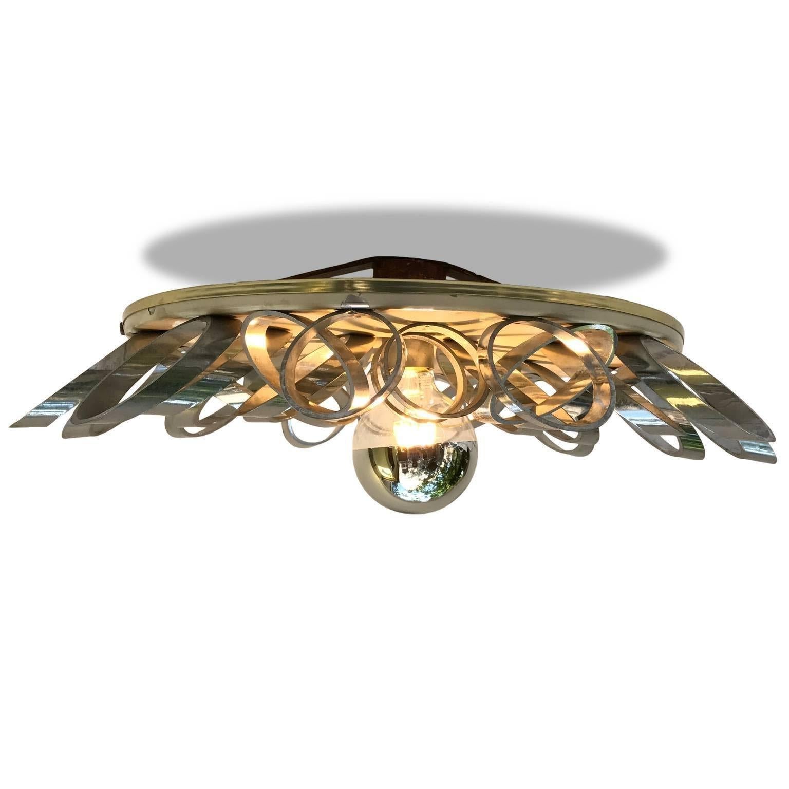 Mid-Century Modern 1970s Italian Metal and Chromed Plastic One-Light Ceiling Fixture or Sconce