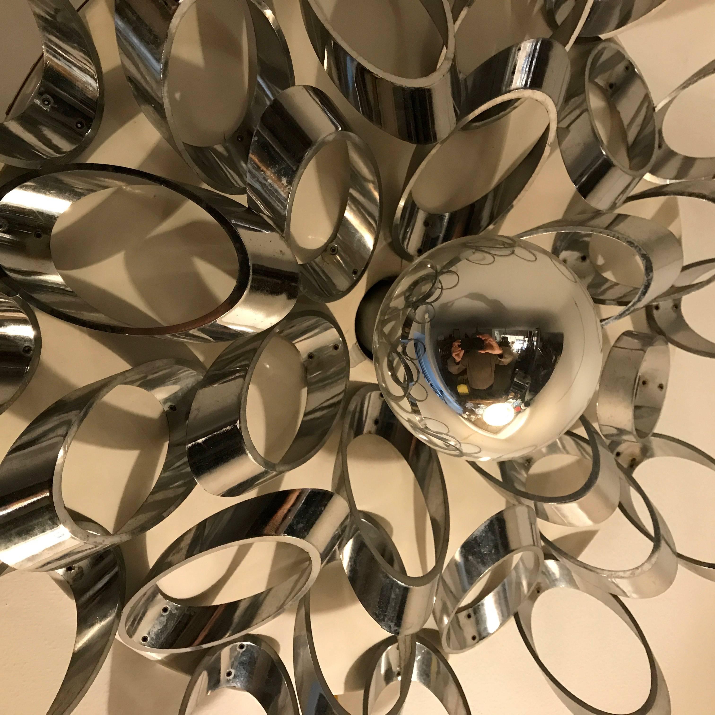 20th Century 1970s Italian Metal and Chromed Plastic One-Light Ceiling Fixture or Sconce