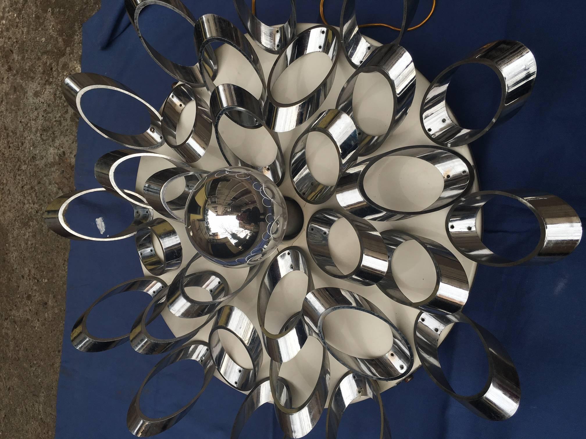 1970s Italian Metal and Chromed Plastic One-Light Ceiling Fixture or Sconce 2