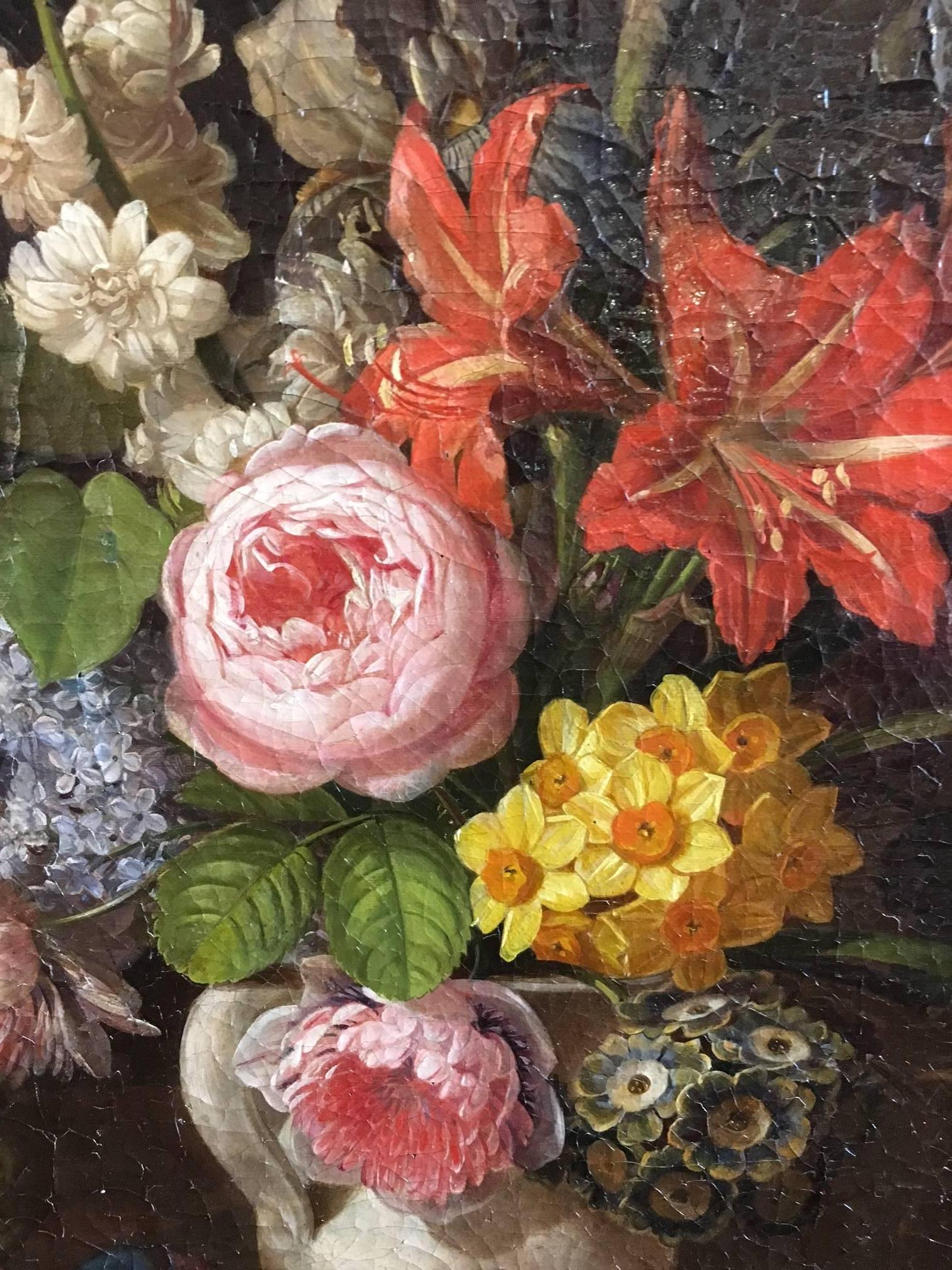 Austrian Still Life of Flowers Fruits and Birds Signed Leopold Von Stoll 1840s In Good Condition In Milan, IT