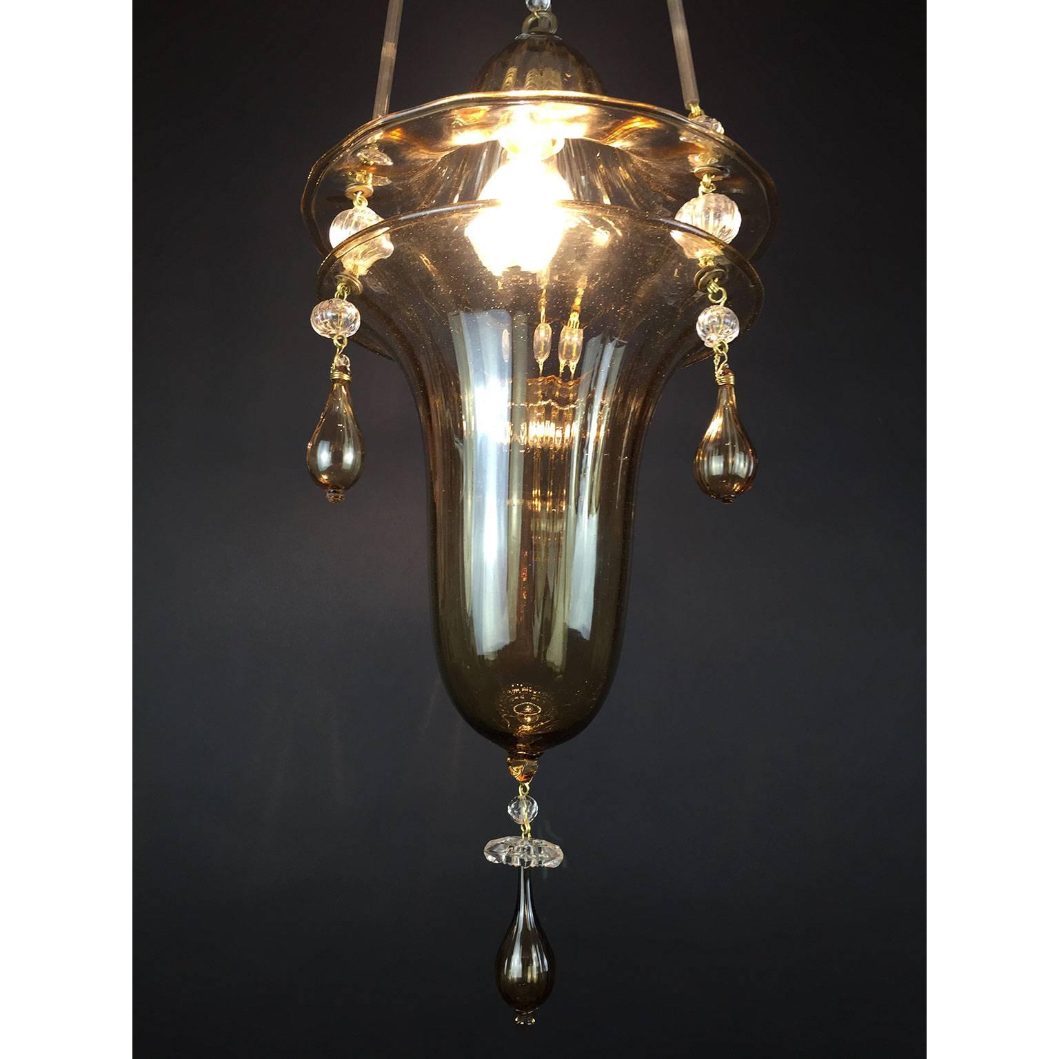 Venetian Murano Amber Glass Lantern, circa 1940 In Good Condition In Milan, IT