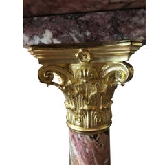 Italian 19th Century Empire Violet Marble Column Fior Di Pesco Ormolu Pedestal