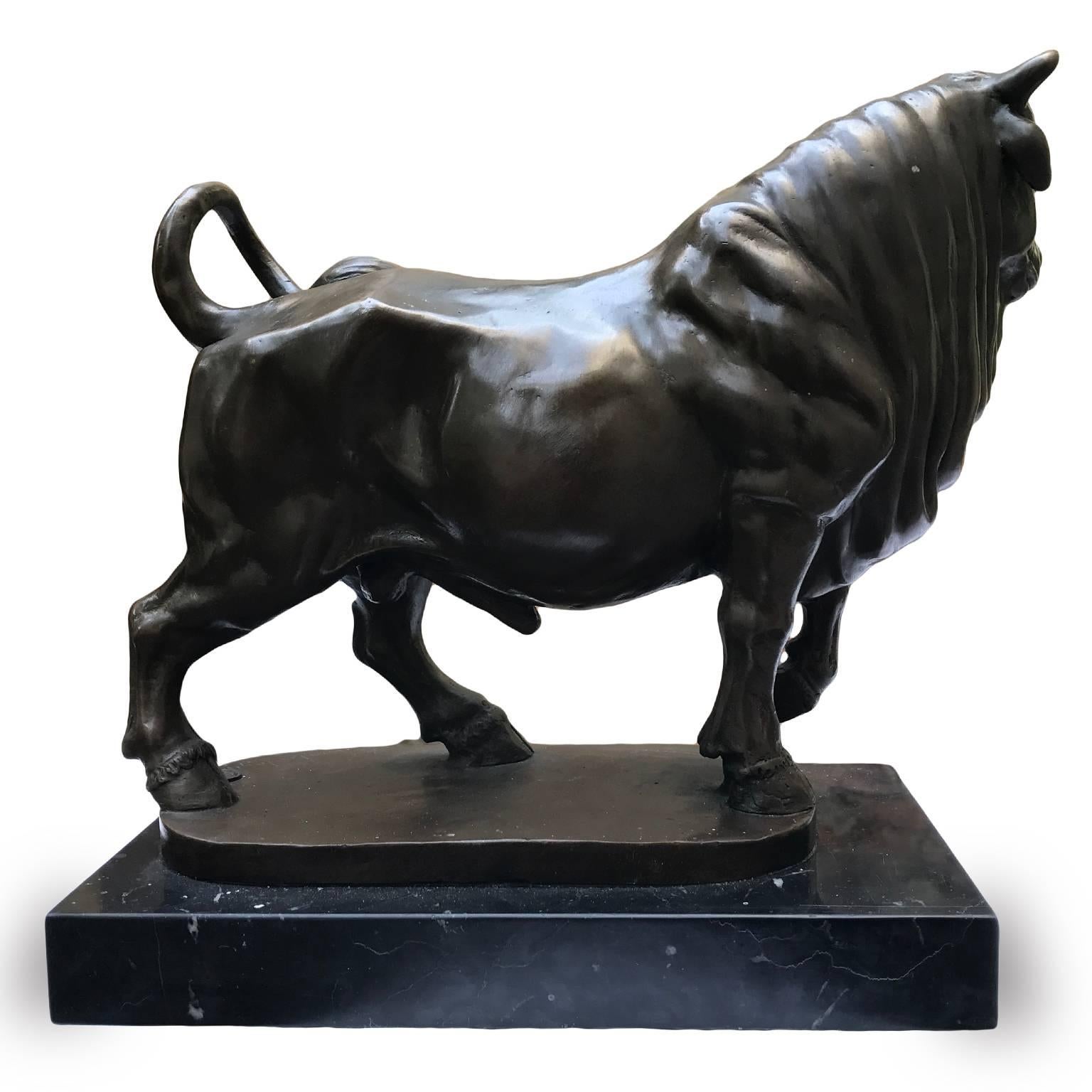 Cast A French 19th Century Bronze Figure of a Pacing Bull after Giambologna 