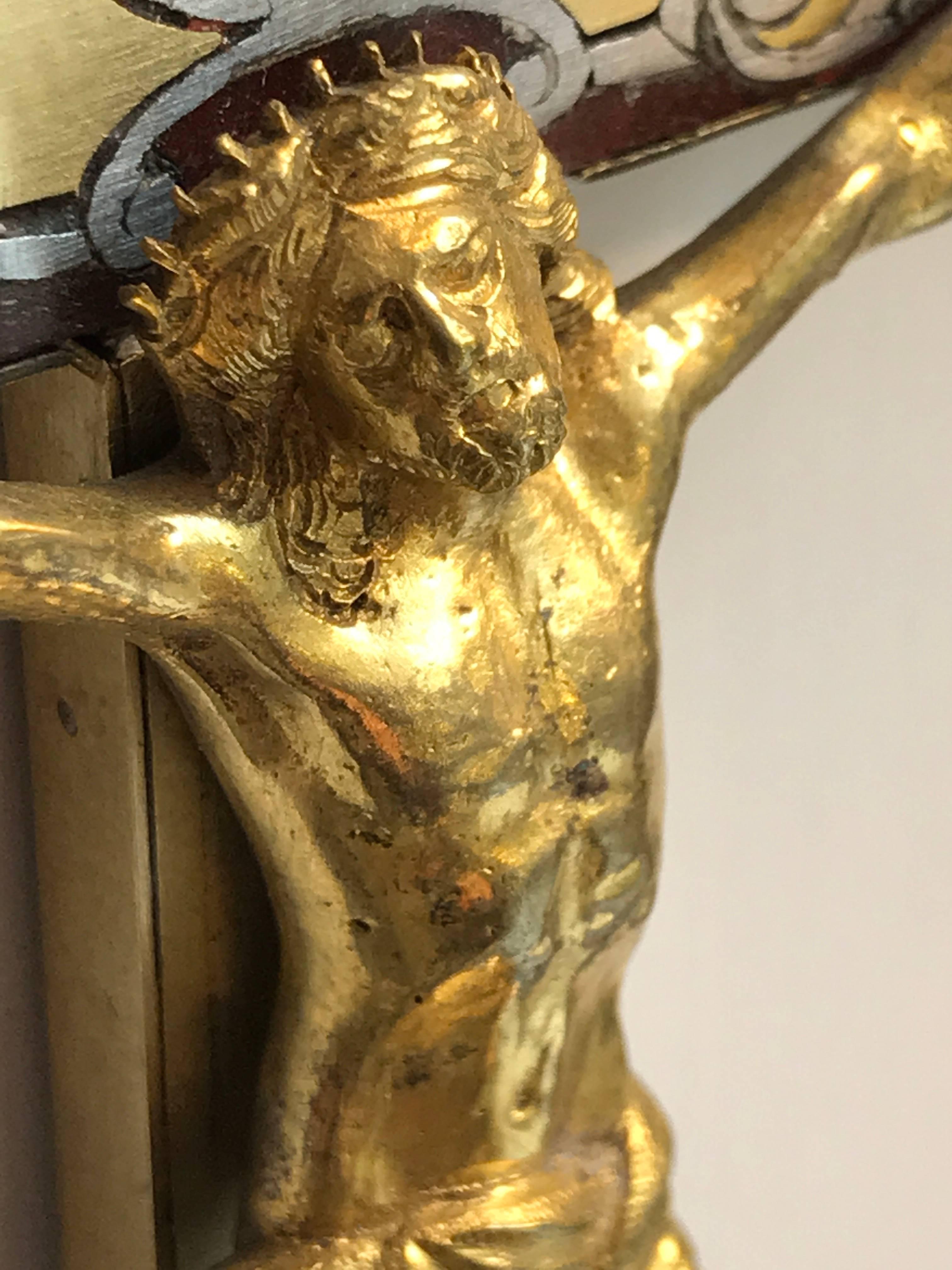 18th Century Italian Grand Tour Crucifix Gilt Bronze and Boulle Inlaid Cross In Good Condition In Milan, IT