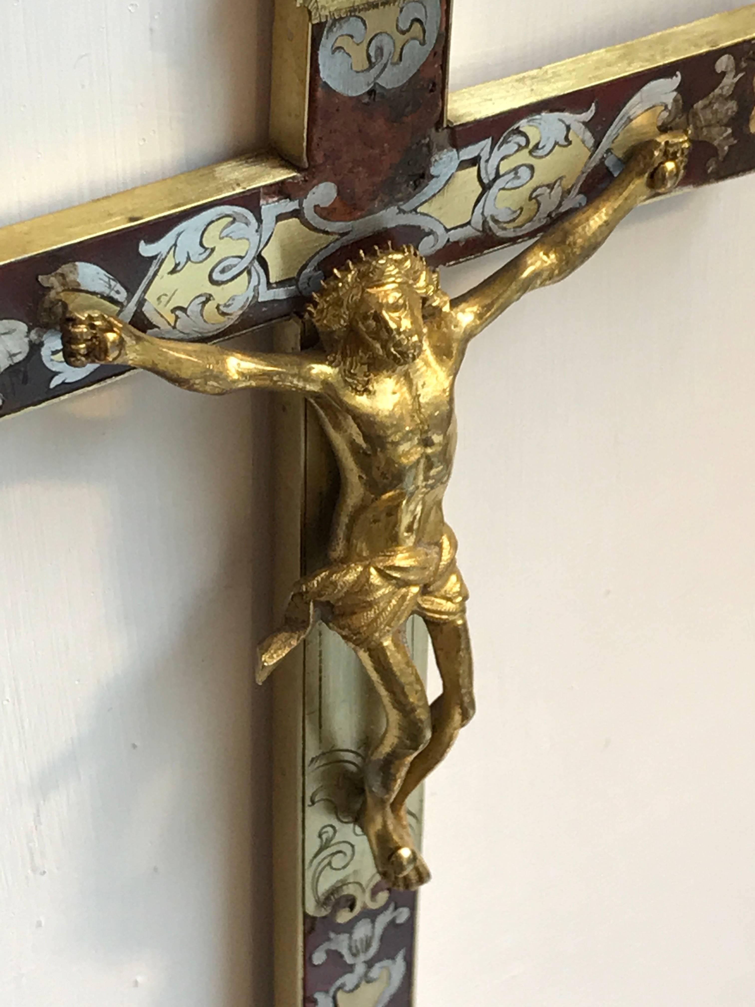 18th Century Italian Grand Tour Crucifix Gilt Bronze and Boulle Inlaid Cross 1