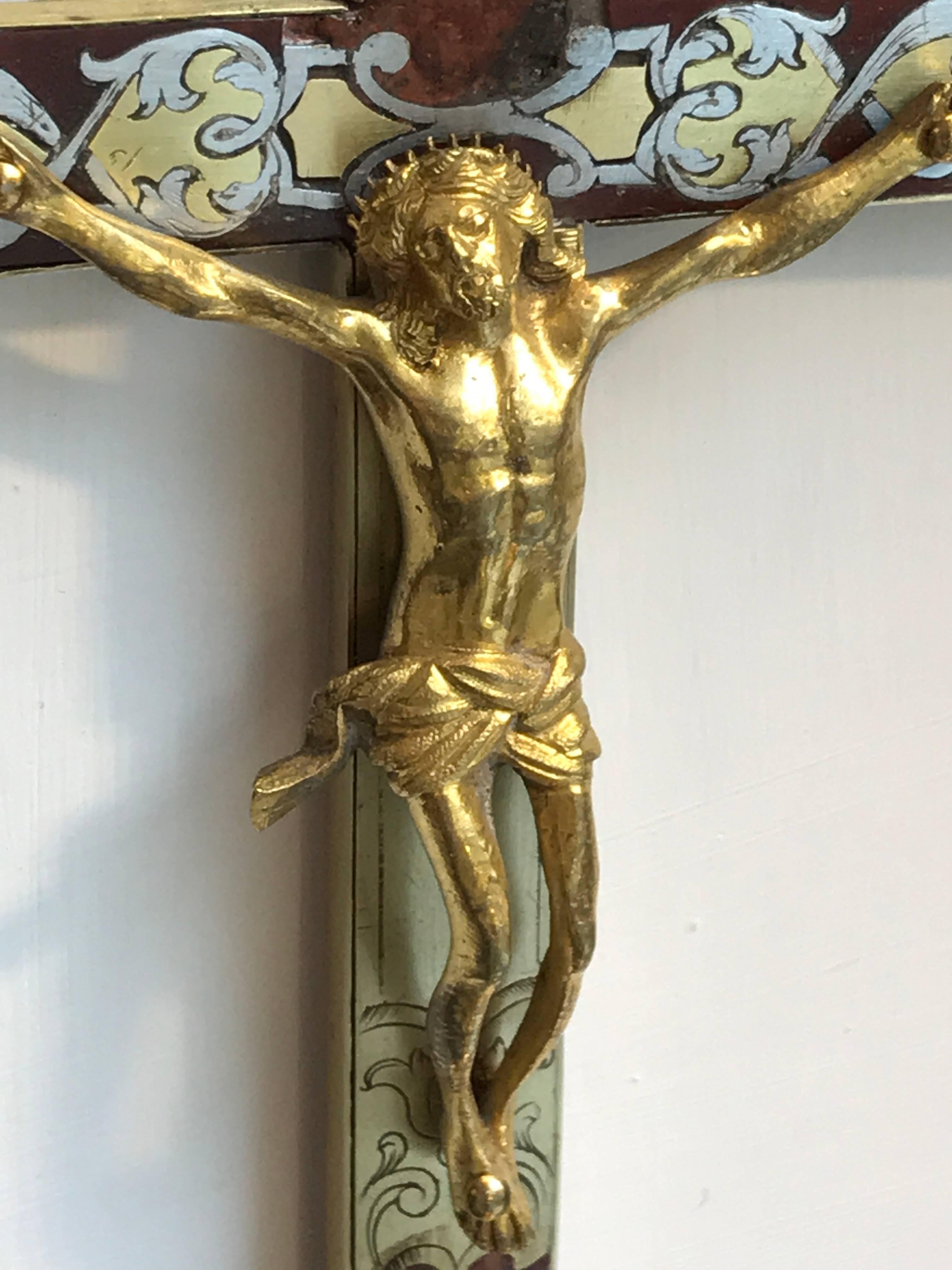 18th Century Italian Grand Tour Crucifix Gilt Bronze and Boulle Inlaid Cross 2
