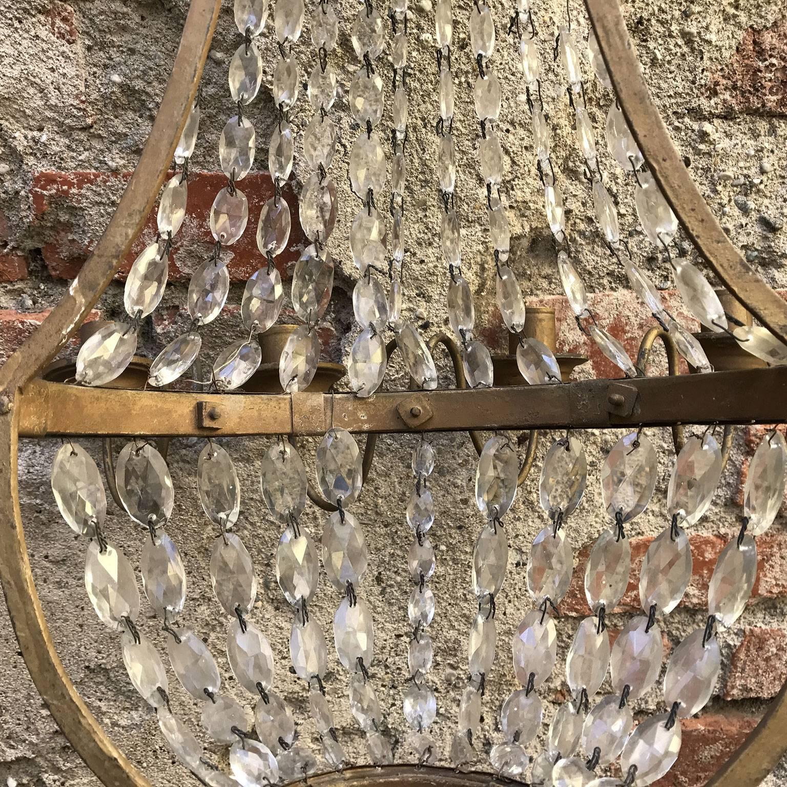 Pair of Italian Empire Sconces Gilt Iron Crystal Basket Wall Lights 19th Century 9