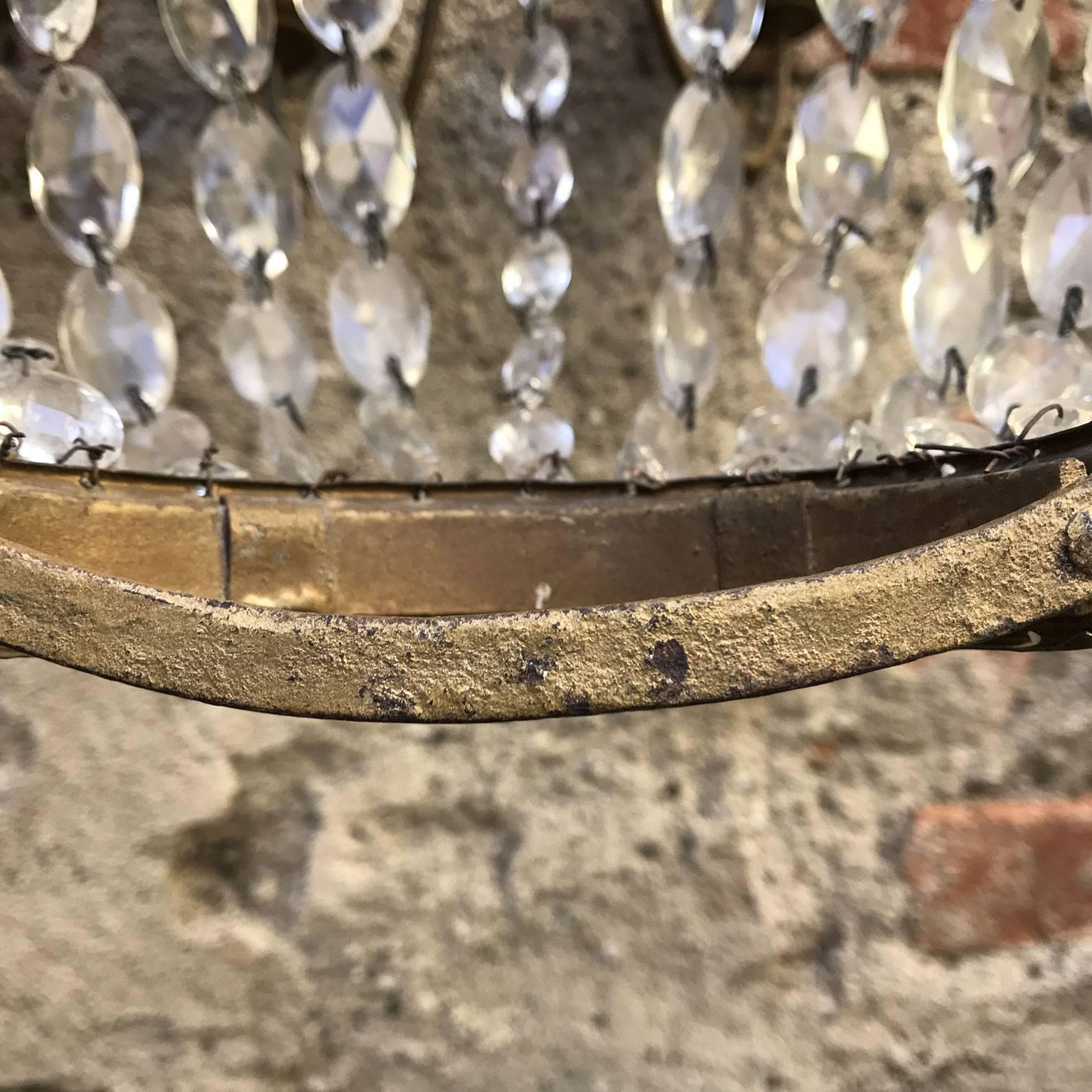 Pair of Italian Empire Sconces Gilt Iron Crystal Basket Wall Lights 19th Century 8