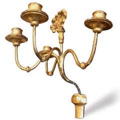 Pair of 19th Century Italian Gilded Iron Four-Arm Candelabra Sconces