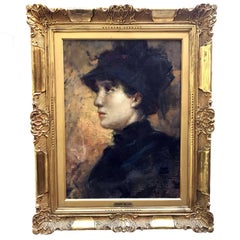 Antique 19th Century Italian Lady Portrait by Cesare Tallone 1880 circa