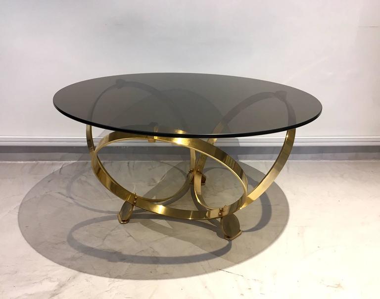 Knut Hesterberg Round Tinted Glass Coffee Table on Brass Frame at 1stDibs