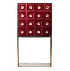 Burgundy Red Cabinet with 16 Drawers in the Style of Willy Rizzo 11