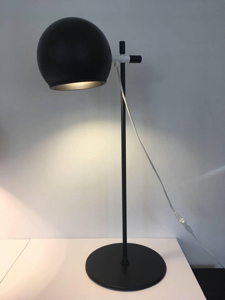 Pair of Black Matte Table Lamps with HeightAdjustable Round Lampshades at 1stDibs