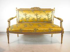 19th Century Louis XVI Style Giltwood and Silk Sofa