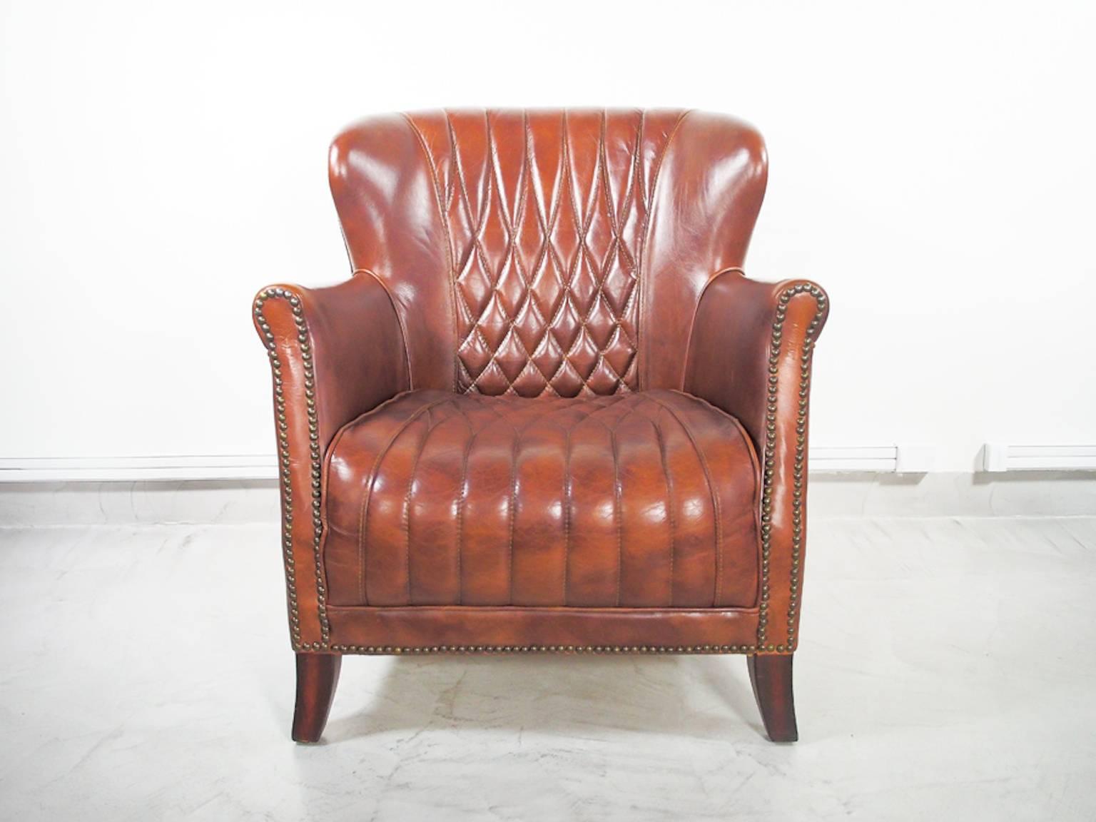 Chesterfield Late 20th Century Classic Brown Leather Quilted Club Chair