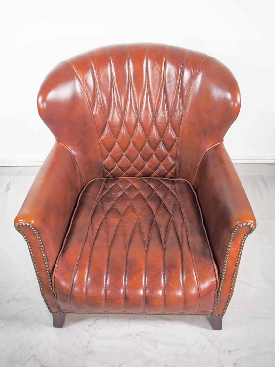 Late 20th Century Classic Brown Leather Quilted Club Chair at 1stdibs
