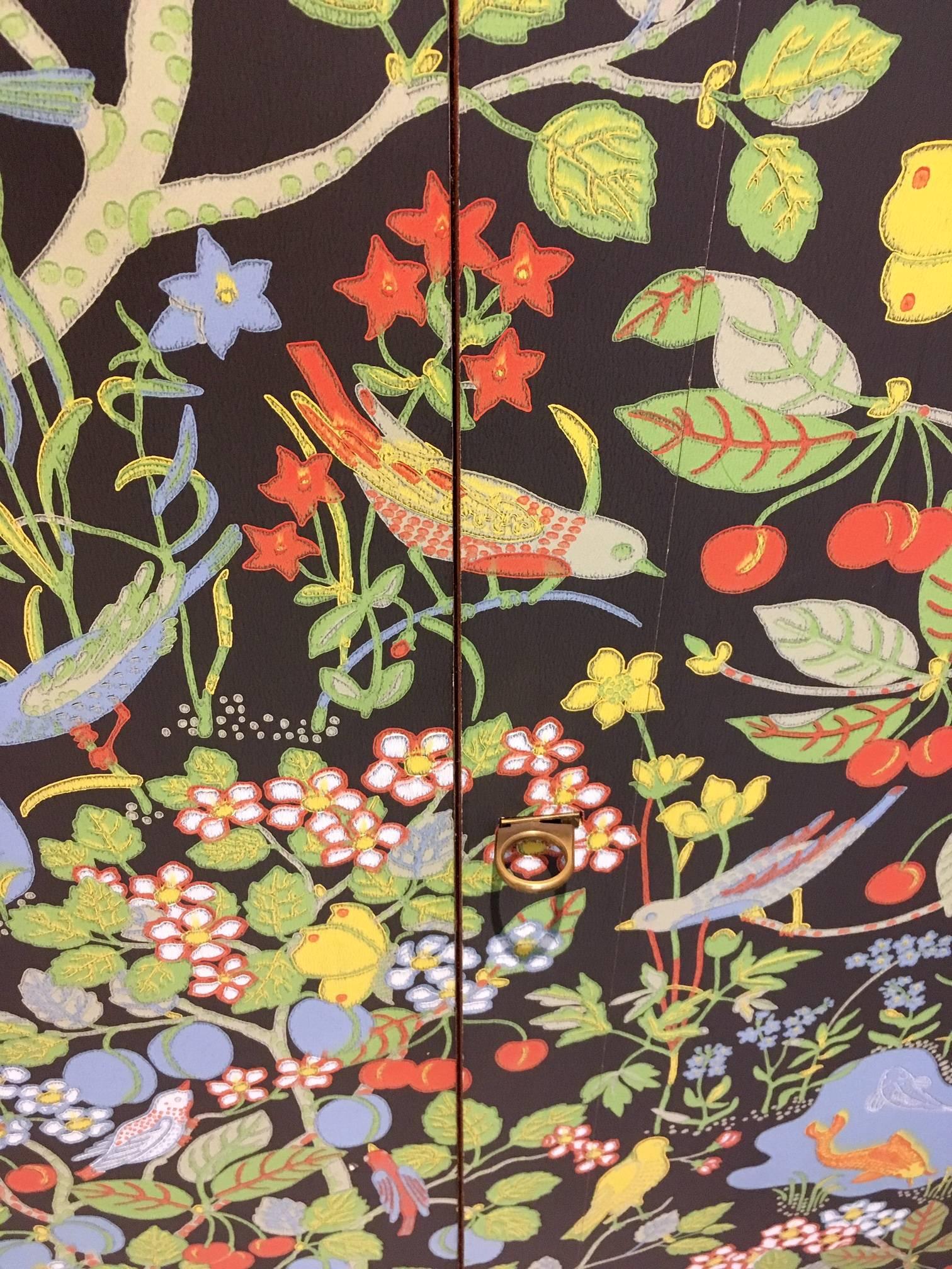 Danish Mid-20th Century Teak Cabinet Decorated with Wallpaper by Josef Frank