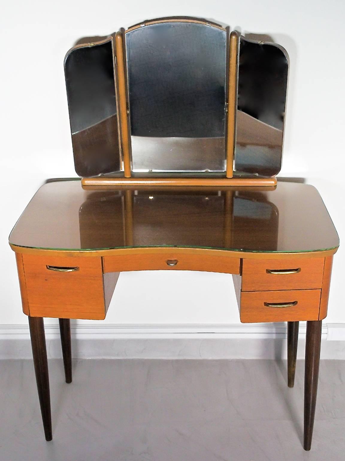 Scandinavian Modern Mid-20th Century Teak Dressing Table with Angled Mirror