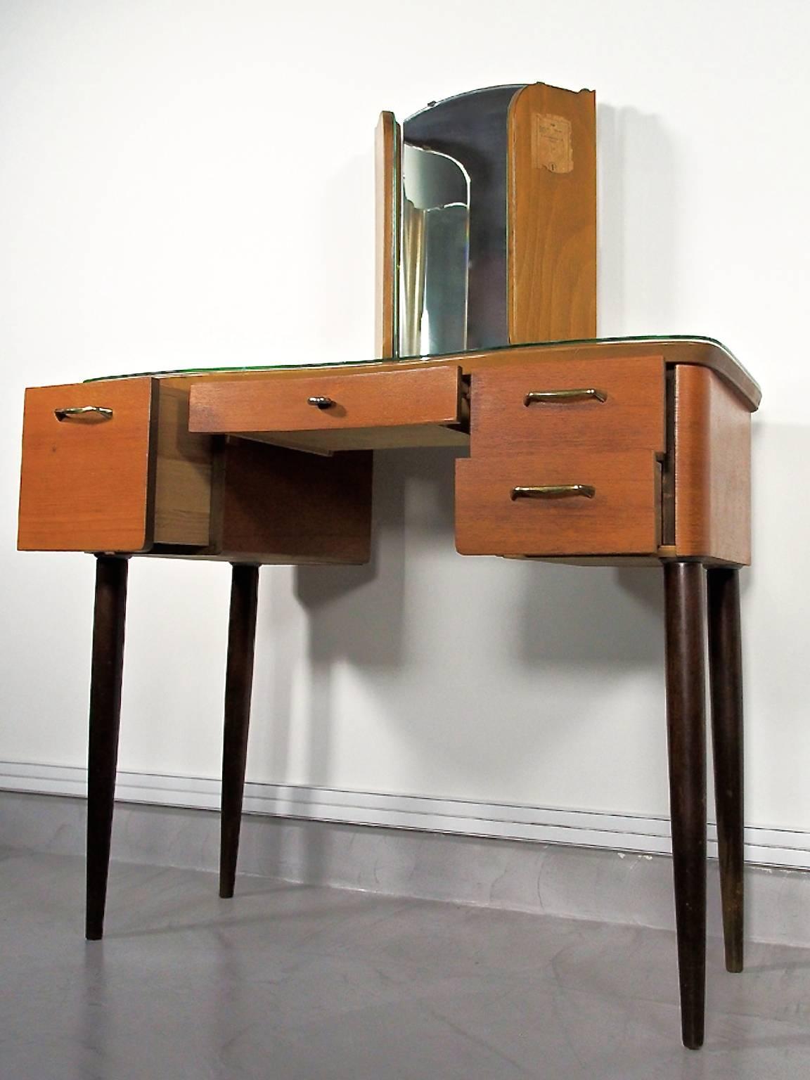 Swedish Mid-20th Century Teak Dressing Table with Angled Mirror