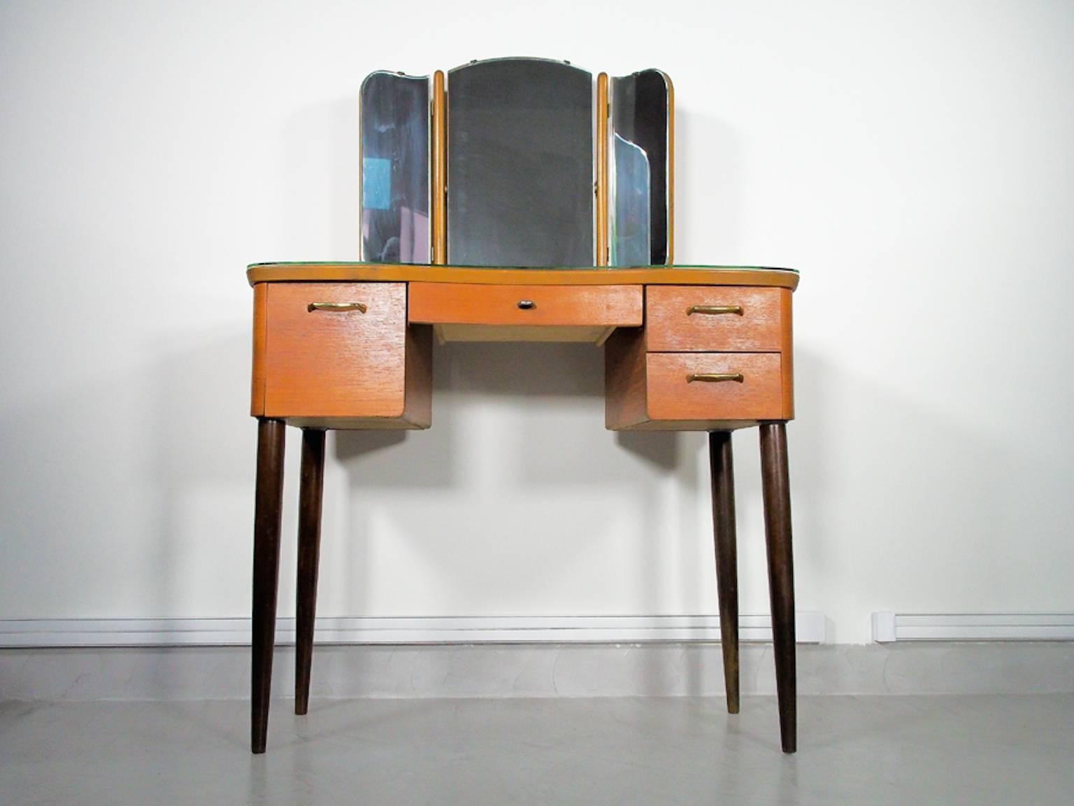 Glass Mid-20th Century Teak Dressing Table with Angled Mirror