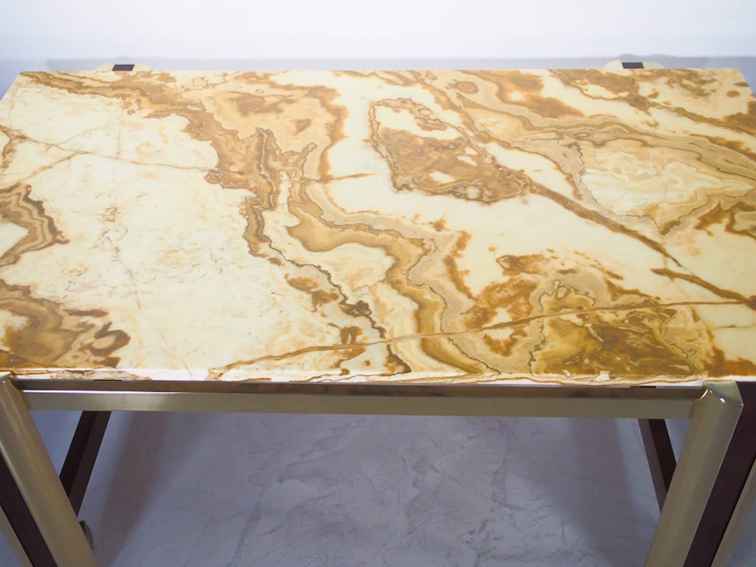 Mid-Century Modern Marble Coffee Table with Brass Frame, 1985