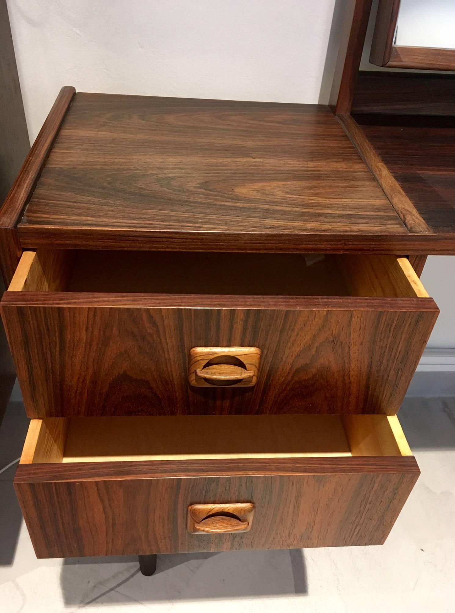 Veneer Mid-Century Danish Rosewood Vanity Table with Mirror