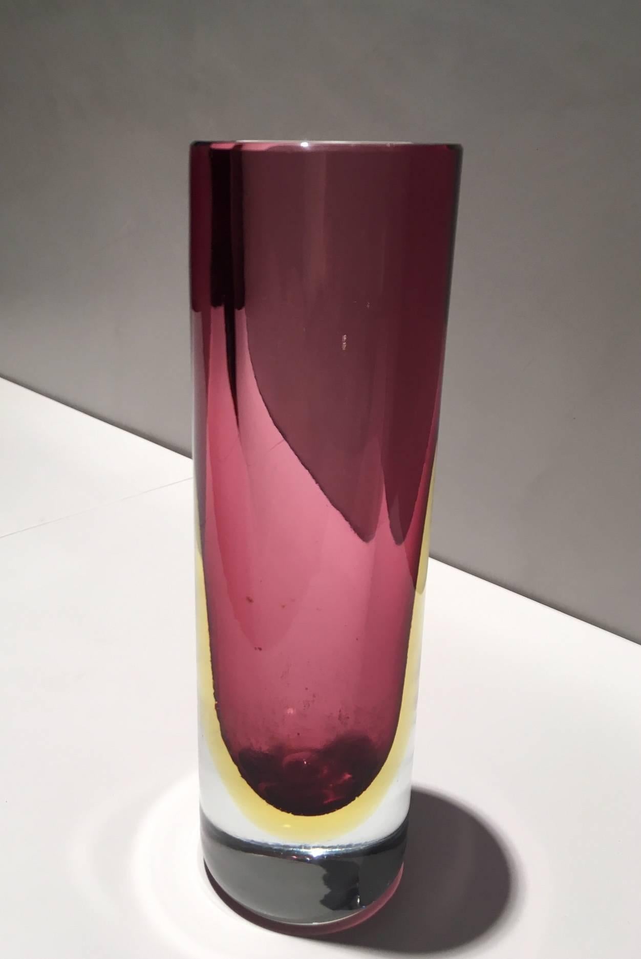 Italian Flavio Poli Pink Sommerso Murano Glass Vase