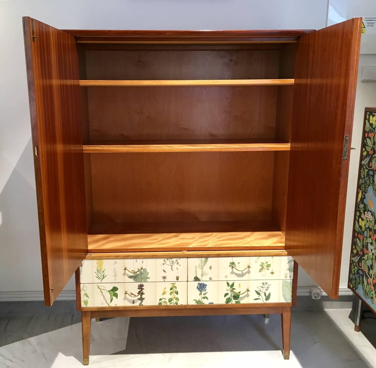 Tall Wooden Cabinet with Nordens Flora Illustrations by C.A. Lindman 1