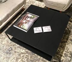 Contemporary Rectangular Coffee Table with Metal Frame and Smoked Glass Top