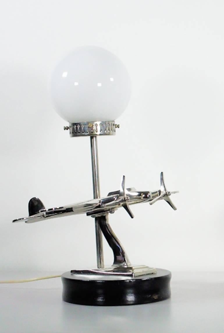 European Art Deco Style Aircraft-Shaped Chrome Table Lamp