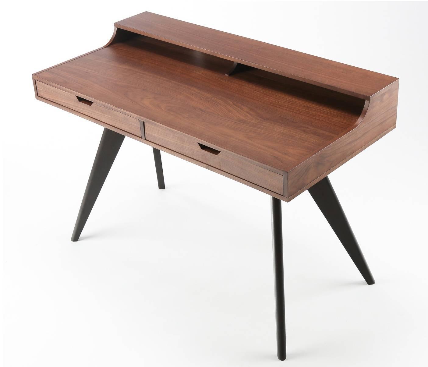 Contemporary Walnut and Wenge Veneer Writing Desk with Two Drawers at